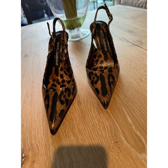 Dolce & Gabbana Leopard Print Pointed Toe Slingback Heels Womens Shoes Size 37 - Picture 3 of 7
